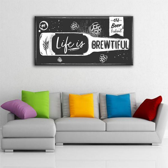 Life Is Brewtiful Quote 1 Panel Canvas Wall Art Decor
