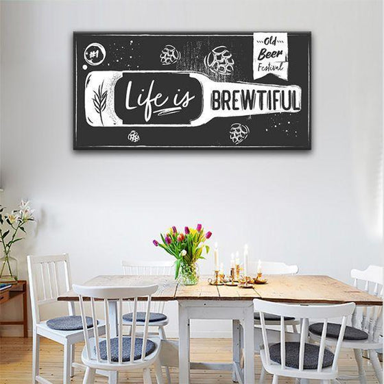 Life Is Brewtiful Quote 1 Panel Canvas Wall Art Kitchen