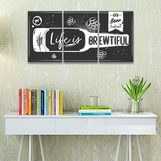 Life Quote In A Beer Bottle Canvas Wall Art Set