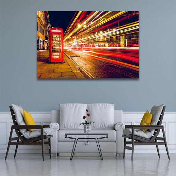 Light Trails & Phone Booth Canvas Wall Art Living Room