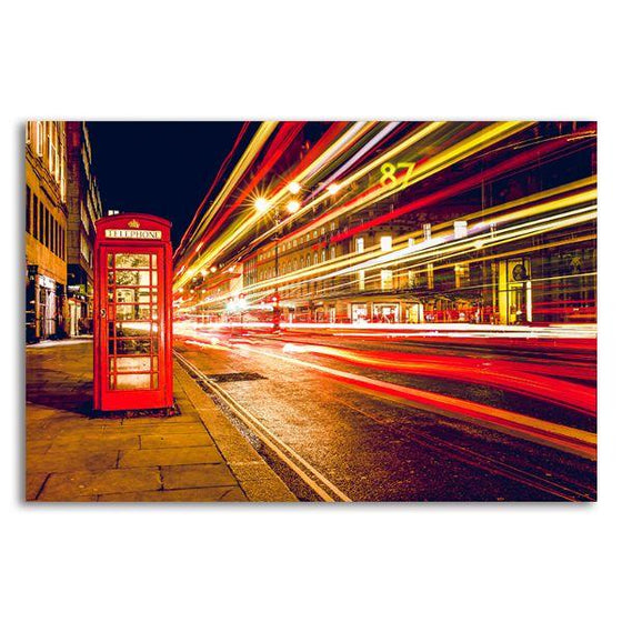 Light Trails & Phone Booth Canvas Wall Art