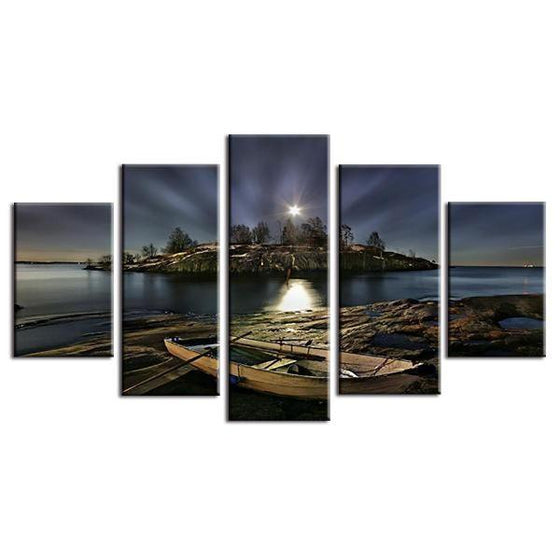 Lighthouse At Night Canvas Wall Art