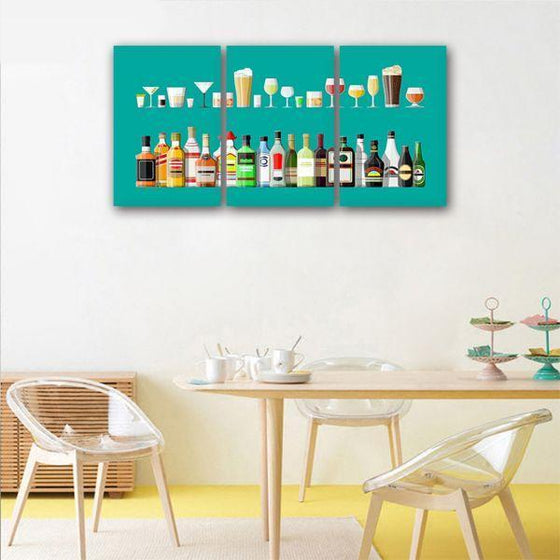 Liquor Glass And Bottle 3 Panels Canvas Wall Art Dining Room