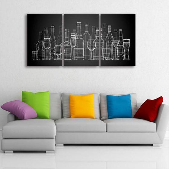Liquor Glass And Bottles Canvas Wall Art Living Room