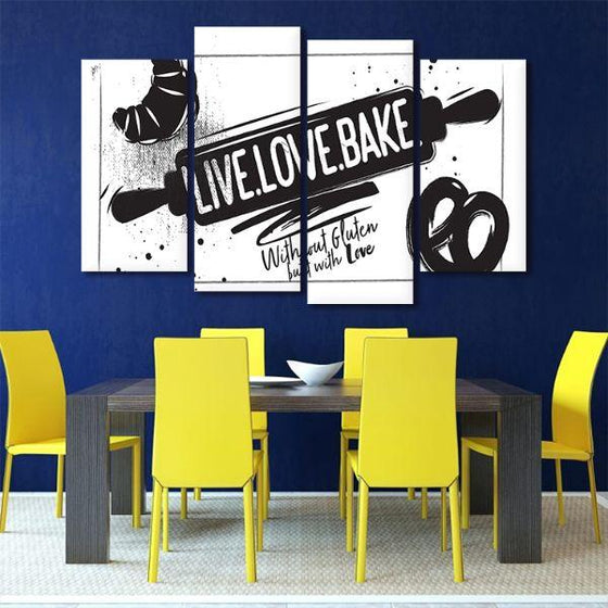 Live Love Bake 4 Panels Canvas Wall Art Dining Room