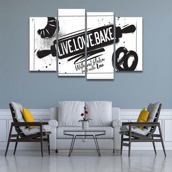 Live Love Bake 4 Panels Canvas Wall Art Office