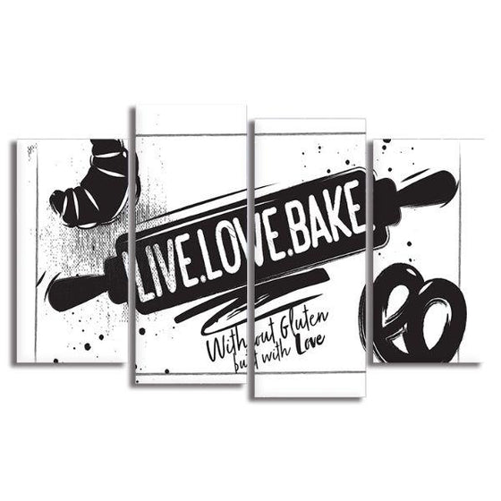 Live Love Bake 4 Panels Canvas Wall Art