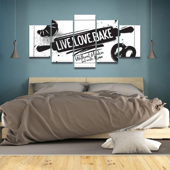 Live Love Bake 5 Panels Canvas Wall Art Bedroom