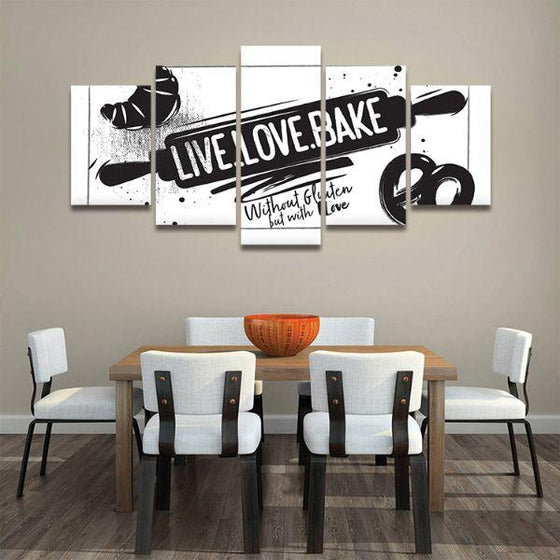 Live Love Bake 5 Panels Canvas Wall Art Dining Room