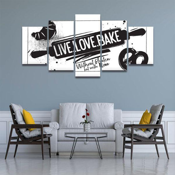 Live Love Bake 5 Panels Canvas Wall Art Living Room