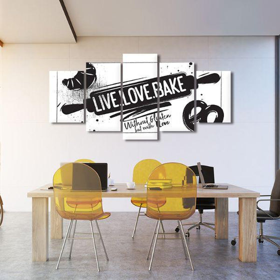 Live Love Bake 5 Panels Canvas Wall Art Office