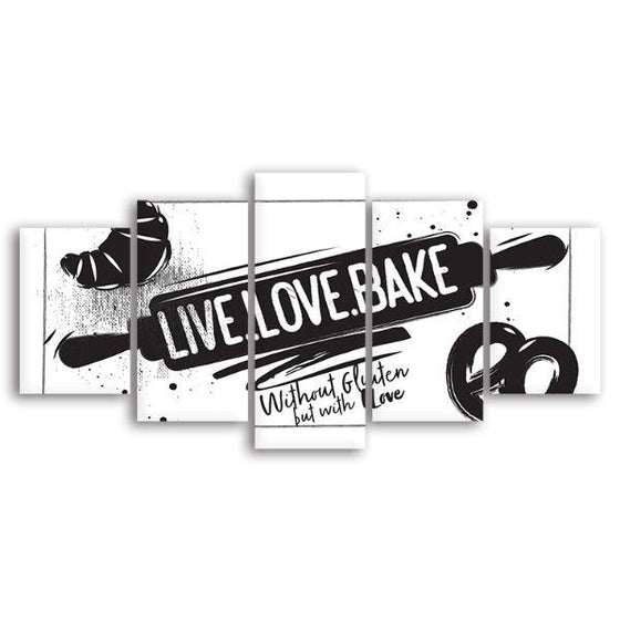 Live Love Bake 5 Panels Canvas Wall Art