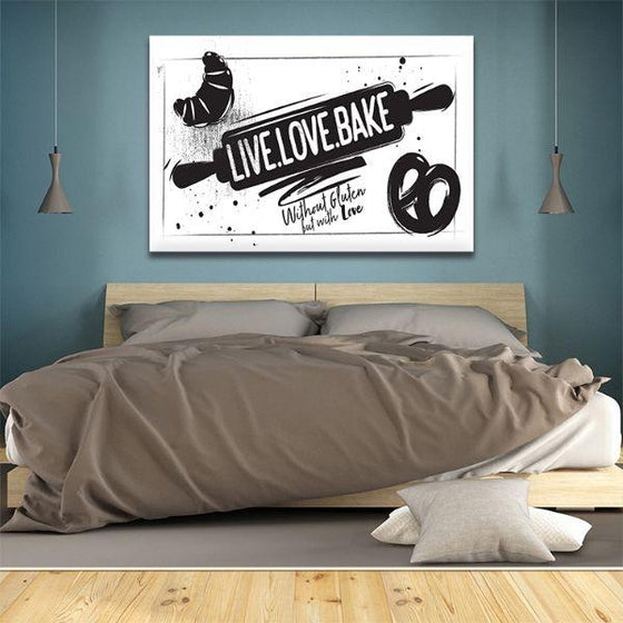 Live, Love, Bake Quote Canvas Wall Art Bedroom