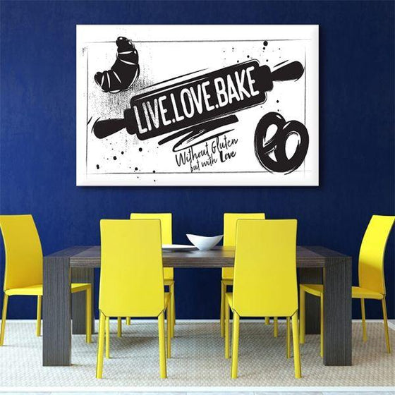 Live, Love, Bake Quote Canvas Wall Art Dining Room