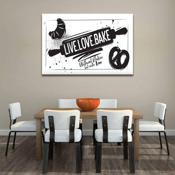 Live, Love, Bake Quote Canvas Wall Art Kitchen