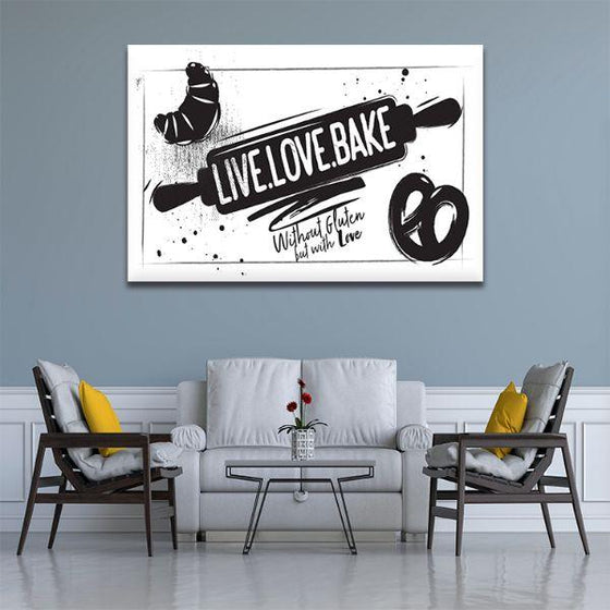 Live, Love, Bake Quote Canvas Wall Art Living Room