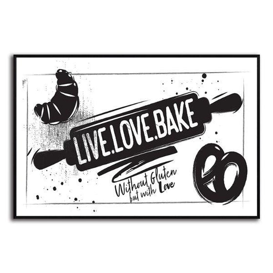 Live, Love, Bake Quote Canvas Wall Art Print