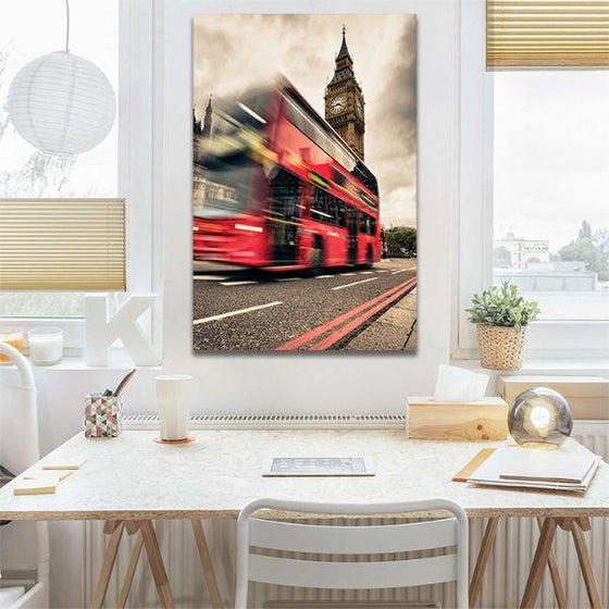 London Bus In Motion Canvas Wall Art Dining Room