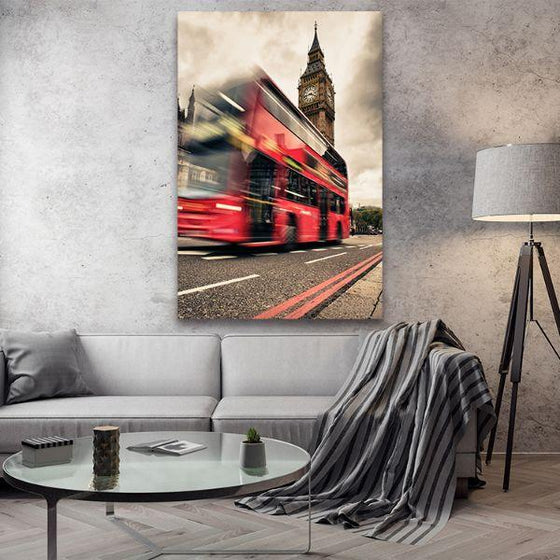 London Bus In Motion Canvas Wall Art Living Room