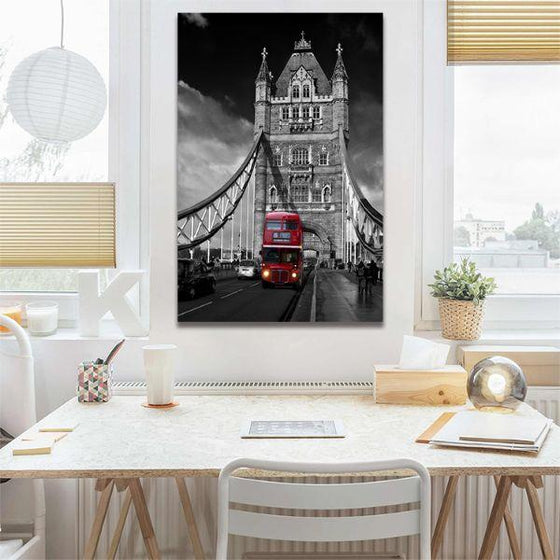 London Bus In Tower Bridge Canvas Wall Art Dining Room