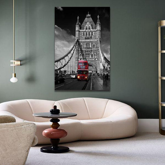 London Bus In Tower Bridge Canvas Wall Art Office