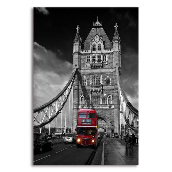 London Bus In Tower Bridge Canvas Wall Art