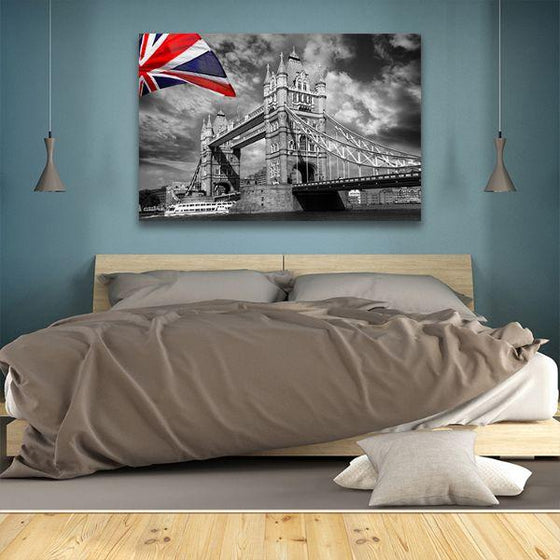 London Flag In Tower Bridge Canvas Wall Art Bedroom
