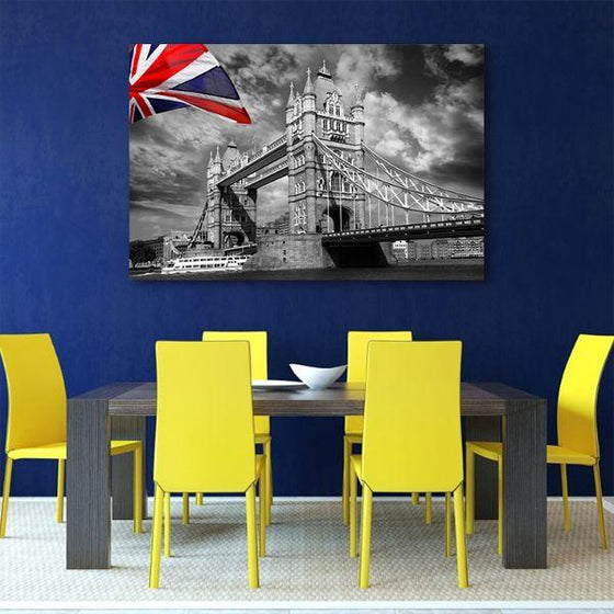 London Flag In Tower Bridge Canvas Wall Art Dining Room