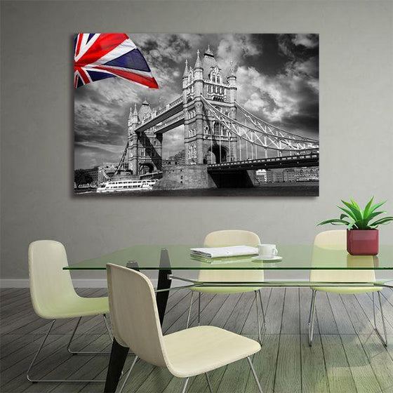 London Flag In Tower Bridge Canvas Wall Art Office