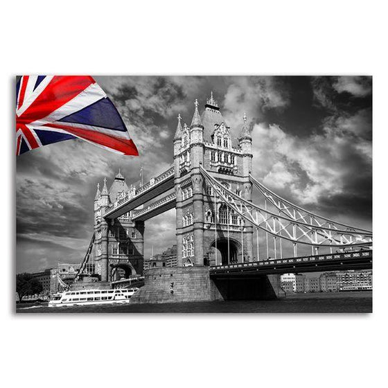 London Flag In Tower Bridge Canvas Wall Art