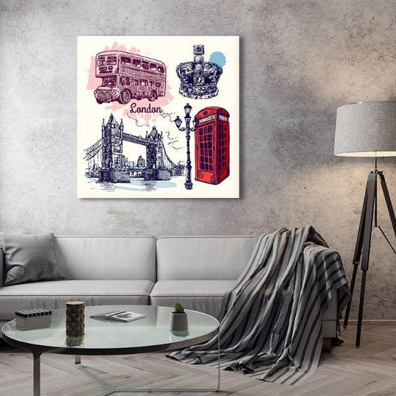 London Tourists Spots Canvas Wall Art Living Room