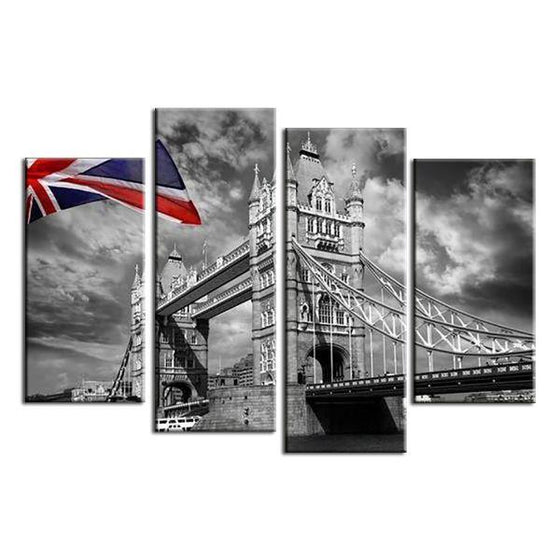 London Tower Bridge & Flag Canvas Wall Art