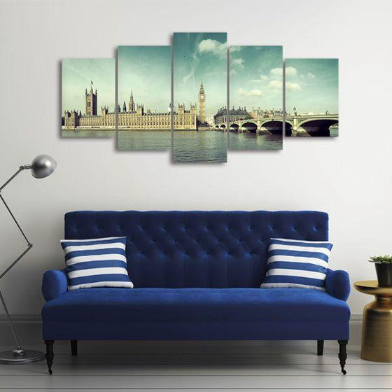 House Of Parliament View 5 Panels Canvas Wall Art Decor