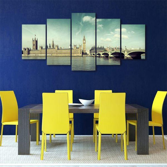 House Of Parliament View 5 Panels Canvas Wall Art Dining Room