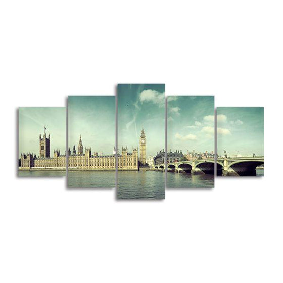 House Of Parliament View 5 Panels Canvas Wall Art