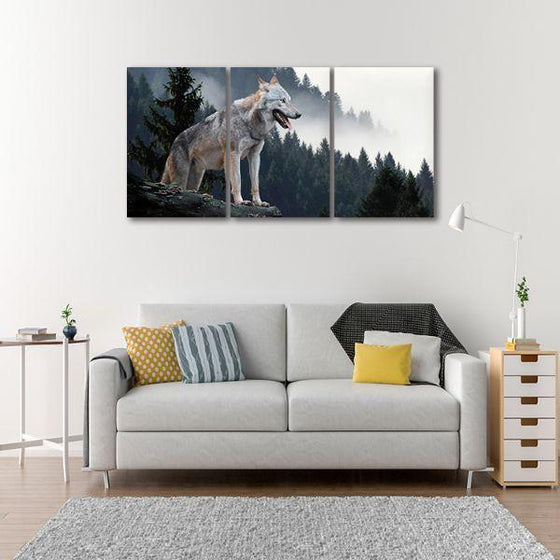 Lone Wild Gray Wolf 3 Panels Canvas Wall Art Living Room