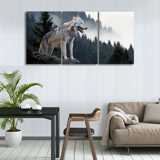 Lone Wild Gray Wolf 3 Panels Canvas Wall Art Set