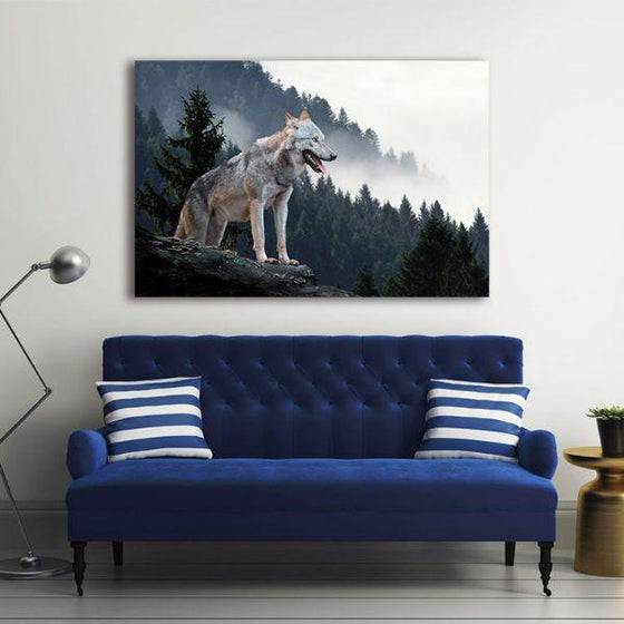 Lone Wild Gray Wolf Canvas Wall Art Living Room