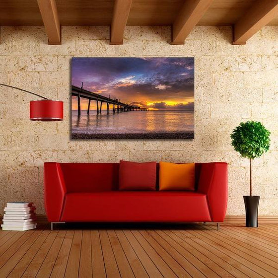 Long Bridge To Sunset Wall Art Canvas