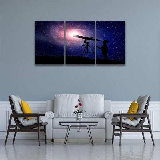 Looking Through Telescope 3-Panel Canvas Wall Art Living Room