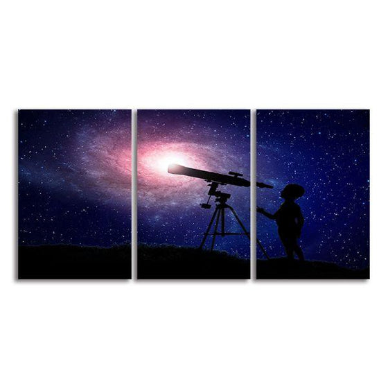 Looking Through Telescope 3-Panel Canvas Wall Art