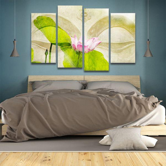 Lotus Flower Zen 4 Panels Canvas Wall Art Bedroom