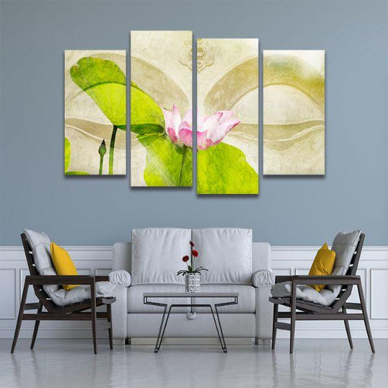 Lotus Flower Zen 4 Panels Canvas Wall Art Living Room