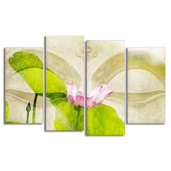 Lotus Flower Zen 4 Panels Canvas Wall Art