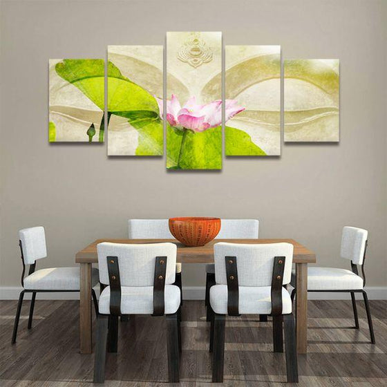 Lotus Flower Zen 5 Panels Canvas Wall Art Dining Room