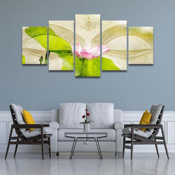 Lotus Flower Zen 5 Panels Canvas Wall Art Living Room