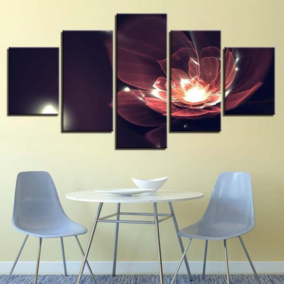 Glowing Red Flower Canvas Wall Art Dining Room