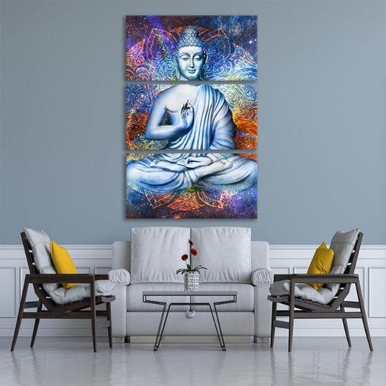 Lotus Posed Buddha 3 Panels Canvas Wall Art Print