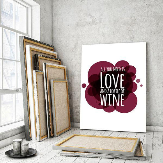 Love & Bottle Of Wine Quote Canvas Wall Art Decor