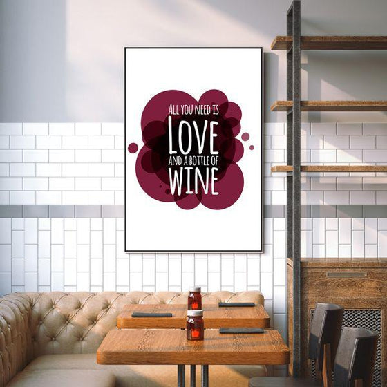 Love & Bottle Of Wine Quote Canvas Wall Art Dining Room